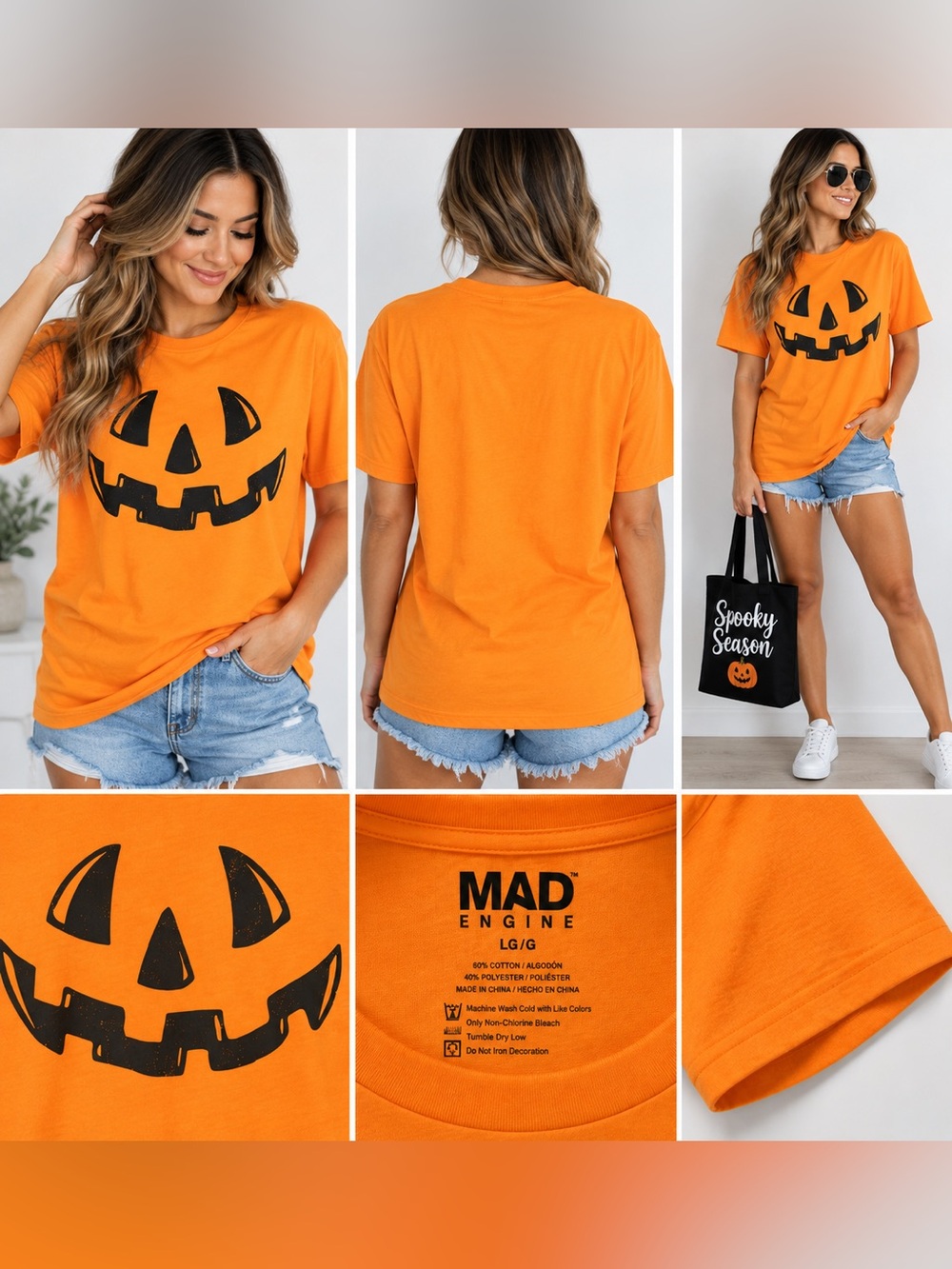 Mad Engine Halloween Jack O Lantern Pumpkin Orange Graphic T-Shirt Large